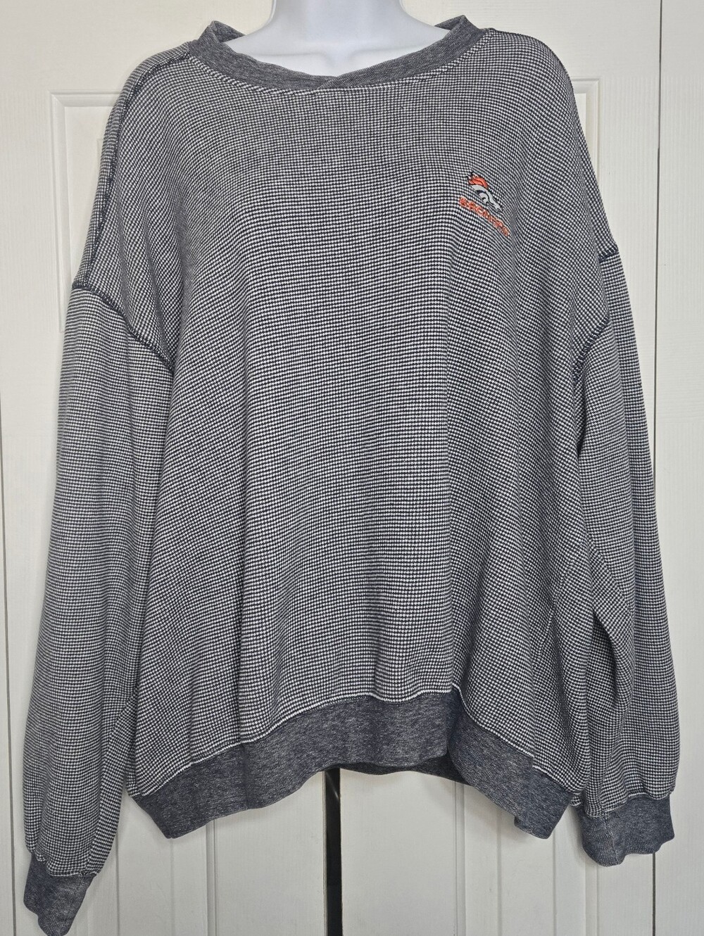 Denver Broncos Sweatshirt Mens XL Vintage Style Waffle Knit Pullover Gray NFL